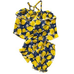 Mud Pie Lemon Toddler Girl Short Set cotton gauze bloomer 12-18m nwot